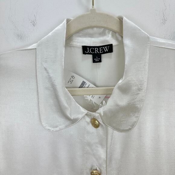 J.Crew Lady Shirt Jacket Luster Crepe Satin Viscose Gold Buttons Ivory Large NWT - Picture 5 of 13